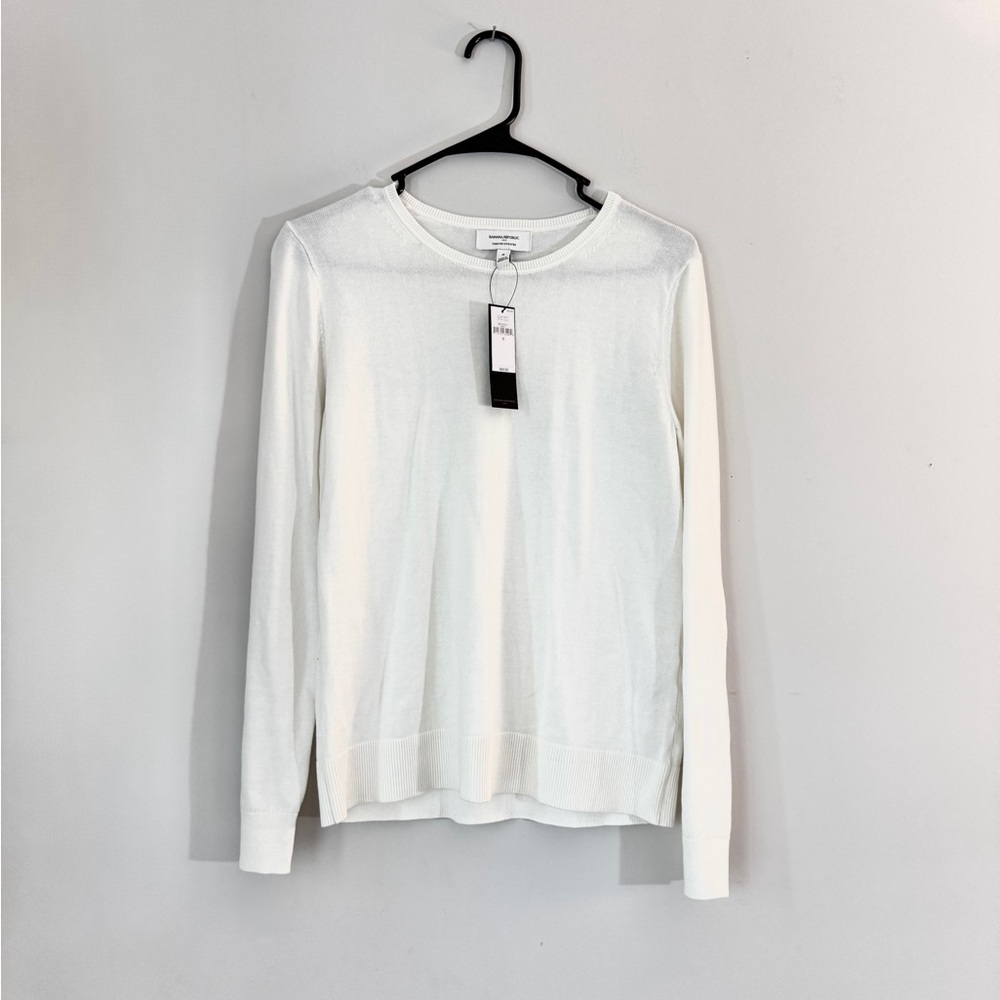 Banana Republic White Long-Sleeve Crewneck Forever Sweater Top